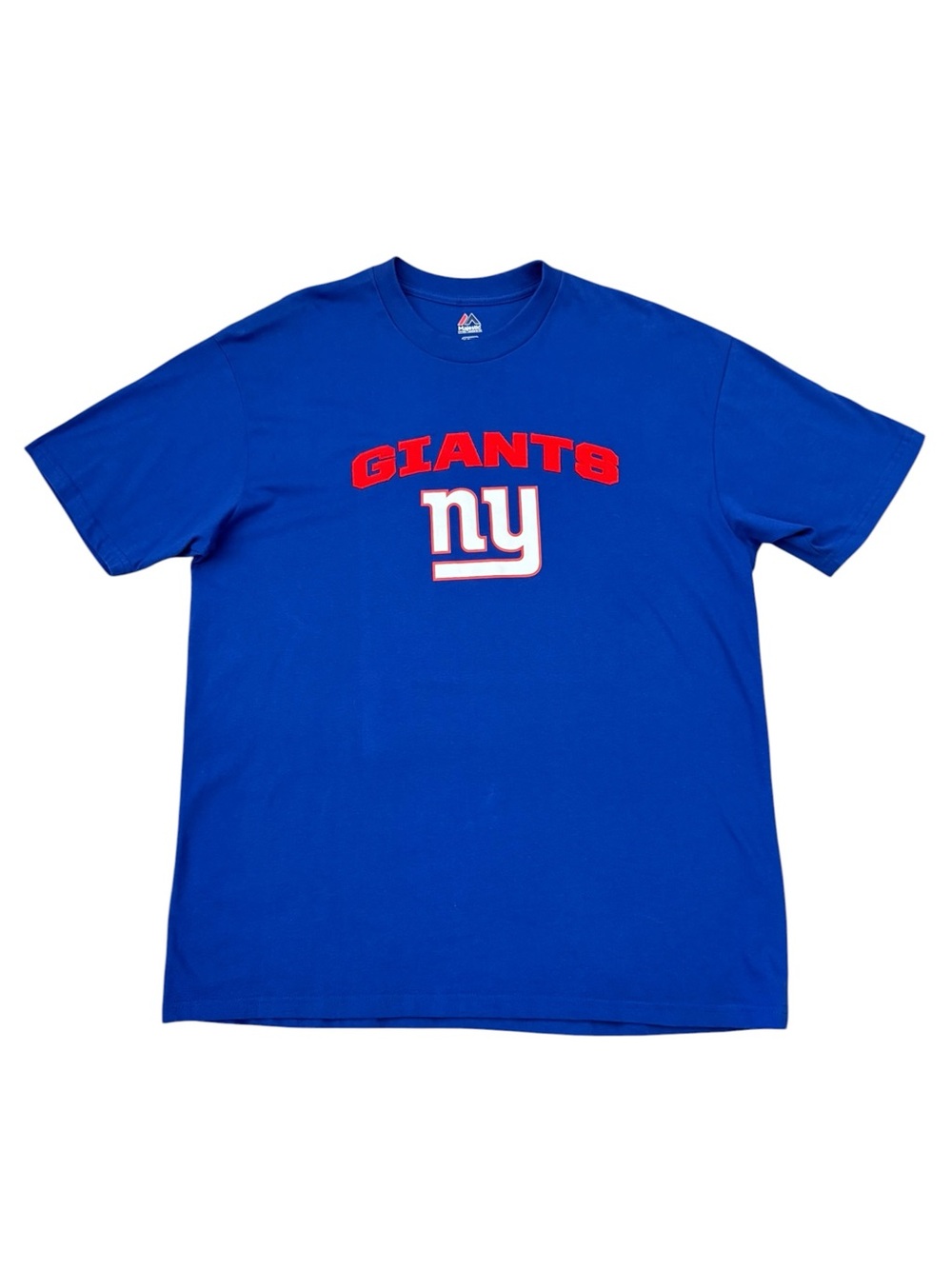 New York Giants NFL T-Shirt XL Majestic Sewn Applique Logo Blue Red Cotton 2015